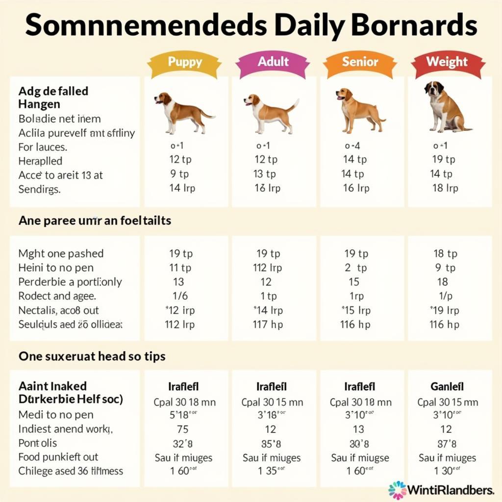 Feeding chart showing recommended portion sizes based on age and weight