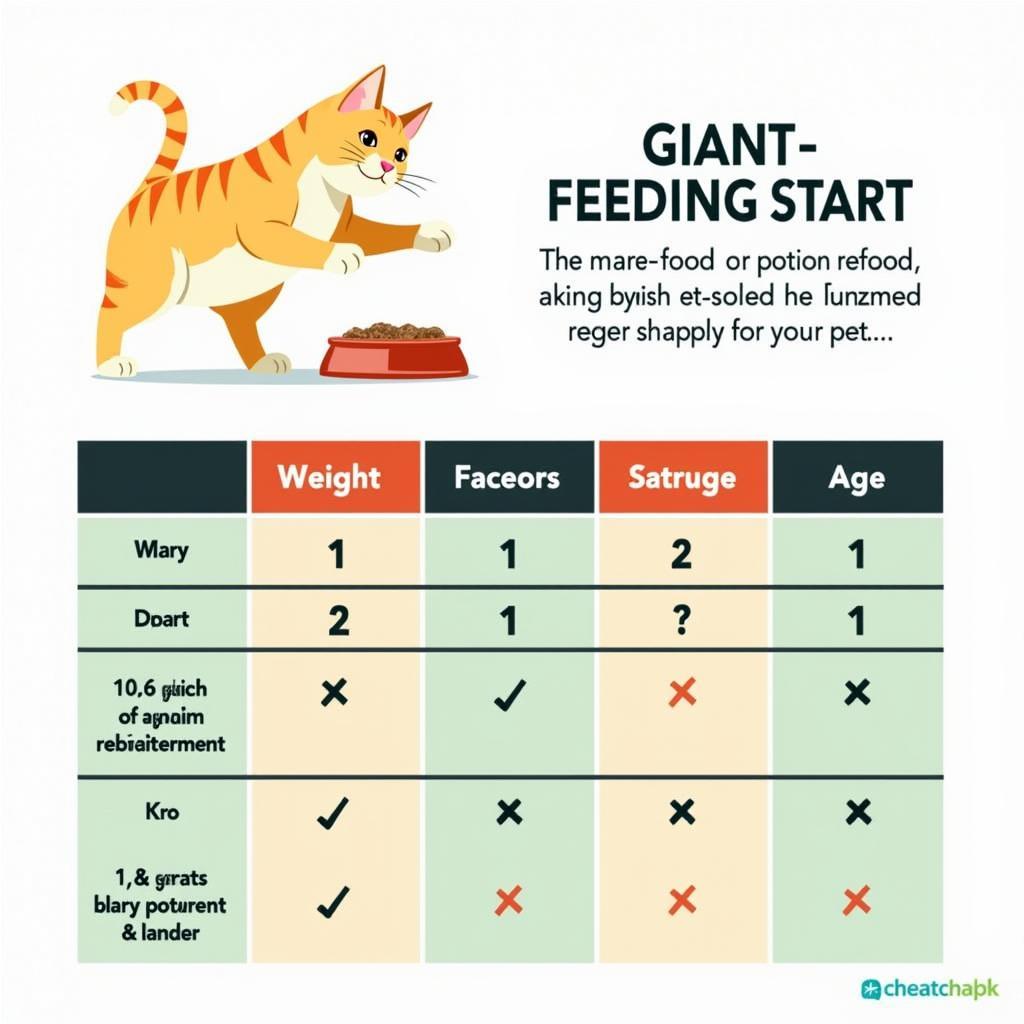 Feeding Guide Giant Cat: Chart displaying a feeding guide for giant cats, outlining recommended portions based on weight, age, and activity level.