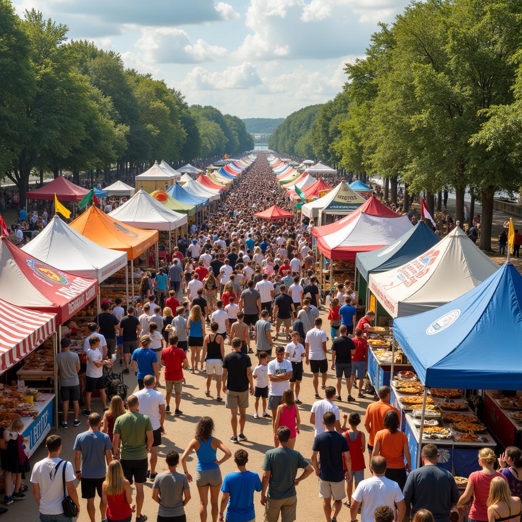 Crowds Gathering at Popular Food Tents