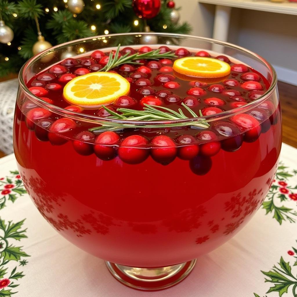 Festive Christmas Punch Bowl with Cranberries and Oranges