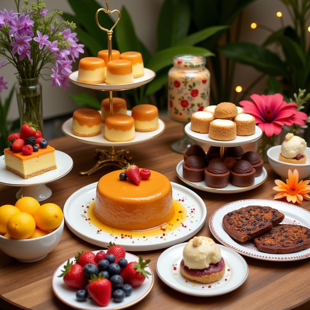 A table displaying a variety of Filipino desserts.