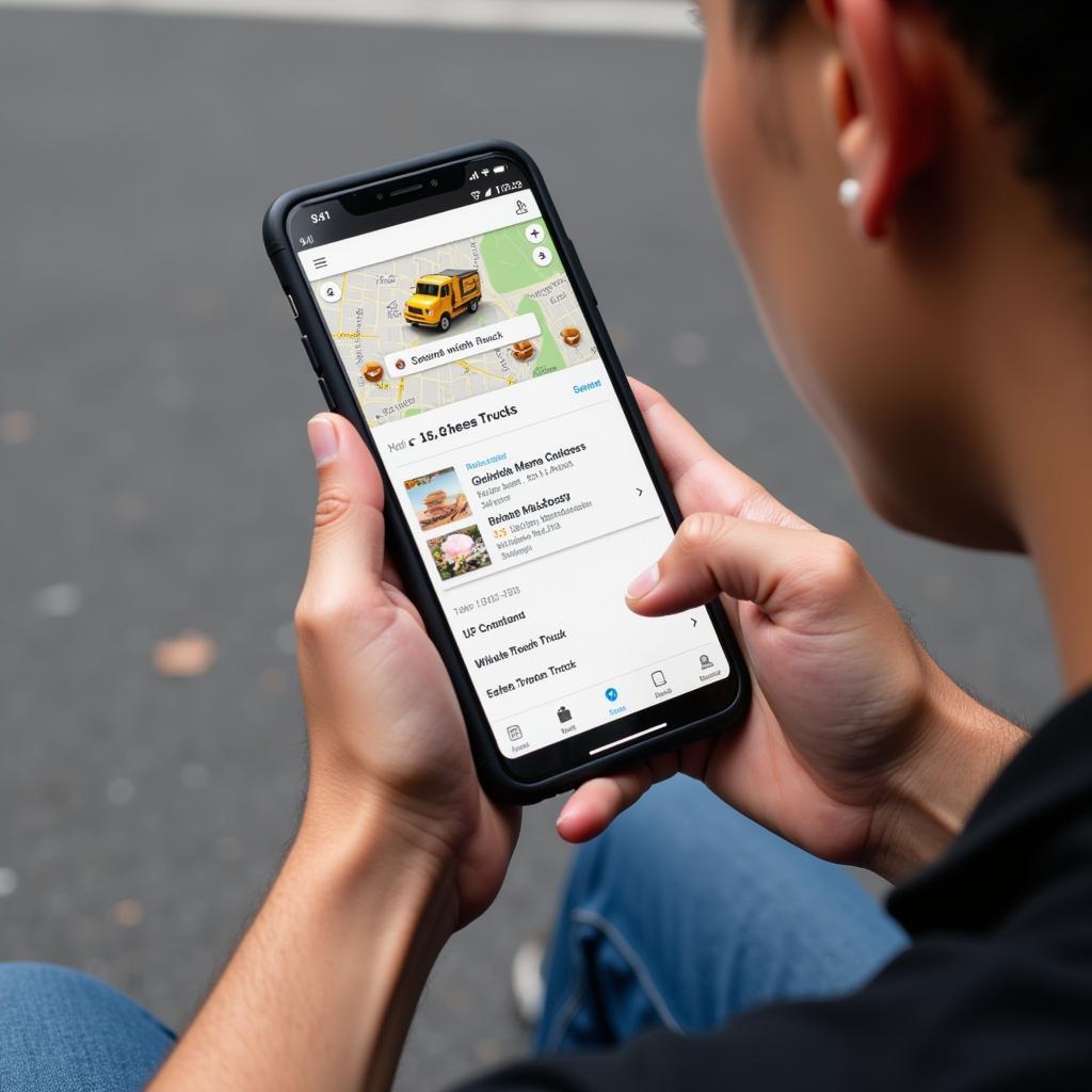 Searching for cheesesteak food trucks online using a smartphone