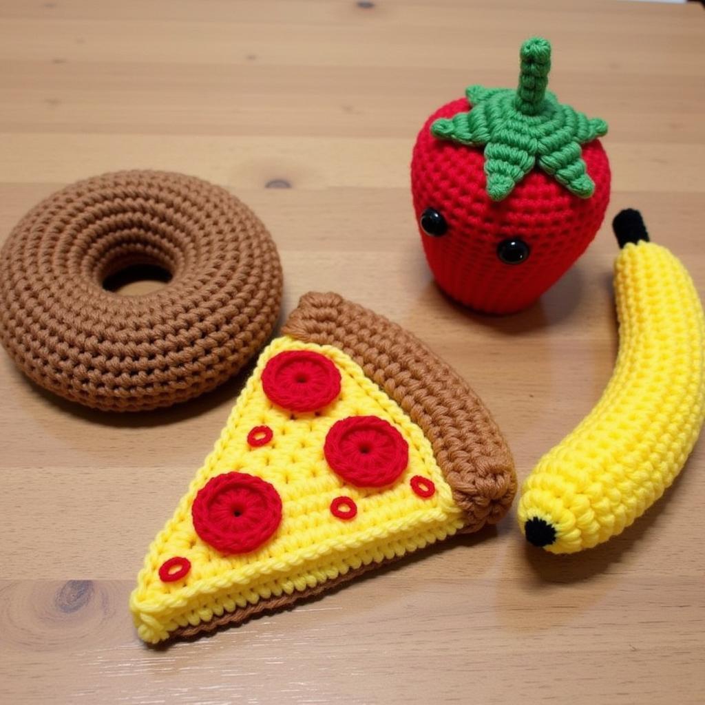 Group of Finished Crochet Food Animals