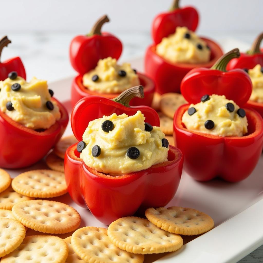 Fireman Themed Appetizers: Dalmatian Cheese Crackers and Fire Extinguisher Bell Peppers