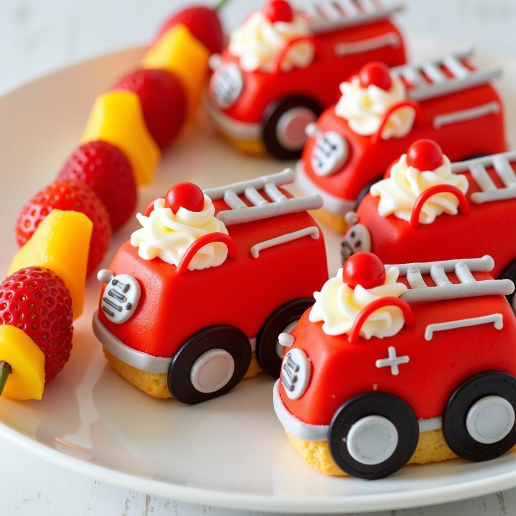 Fireman Themed Desserts: Firetruck Cupcakes and Flaming Fruit Skewers