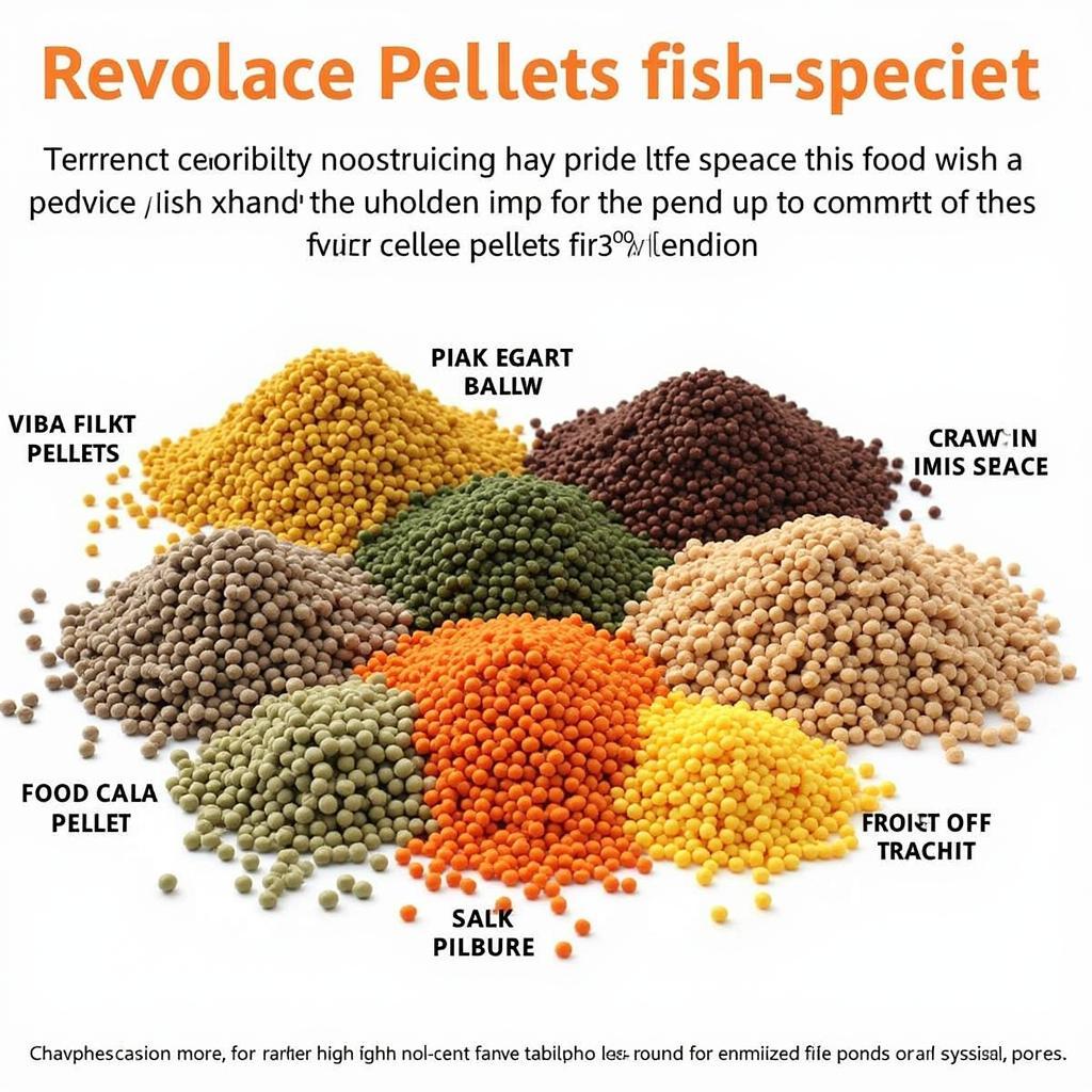 Variety of fish food pellets for different fish species and pond conditions