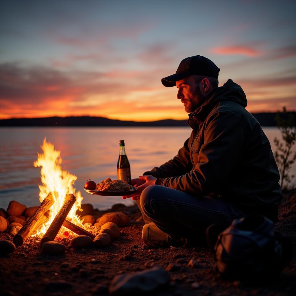 Fisherman Enjoying a Fishing Trip Meal