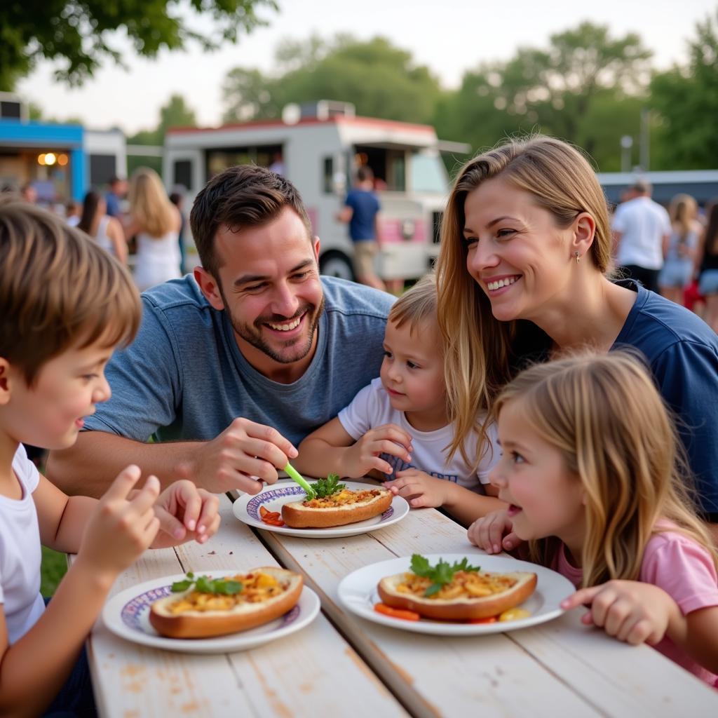 Family enjoying their meal at a Fishhawk food truck rally