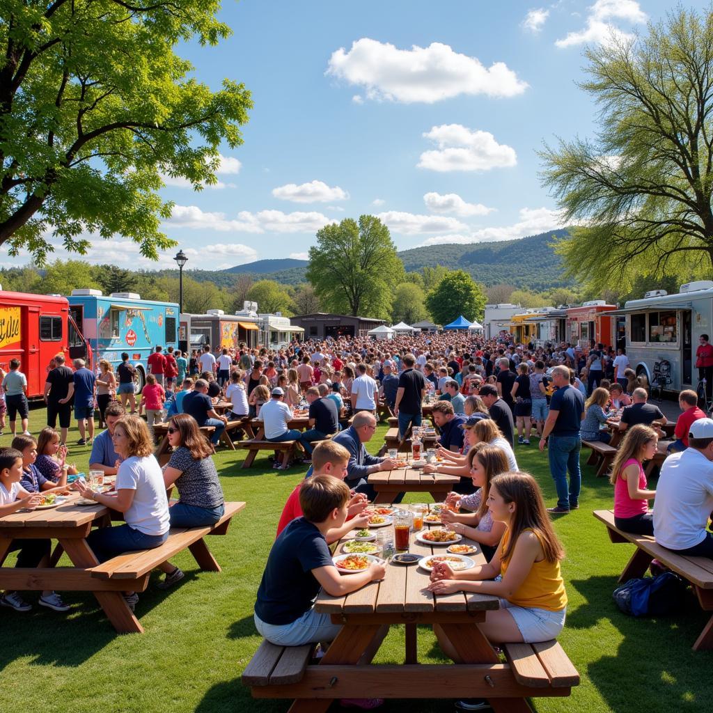 Crowd enjoying food and music at a Fishhawk food truck rally