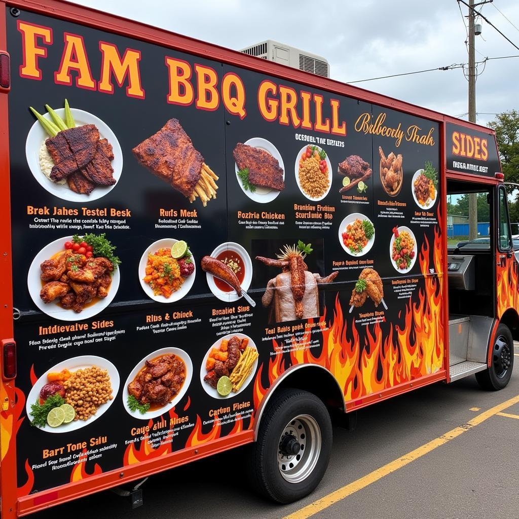 Diverse menu offerings from a BBQ food truck