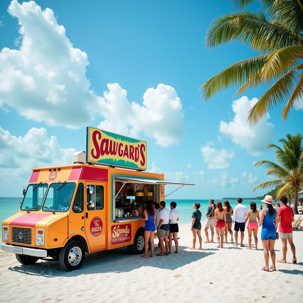 Food truck serving customers on a sunny Florida beach