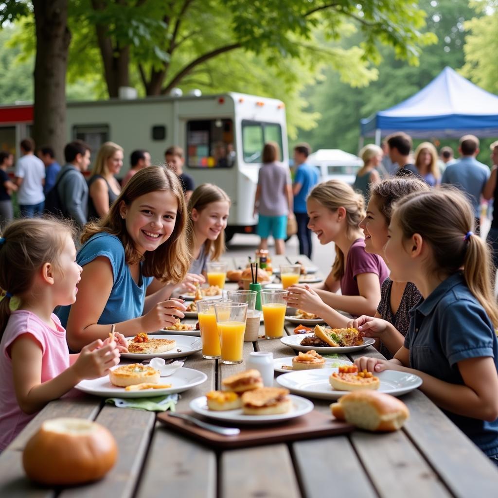 Families Enjoying Food at Fondy Food Truck Festival