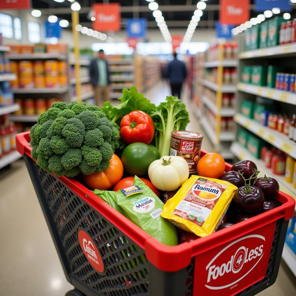 Food 4 Less Shopping Cart with Groceries