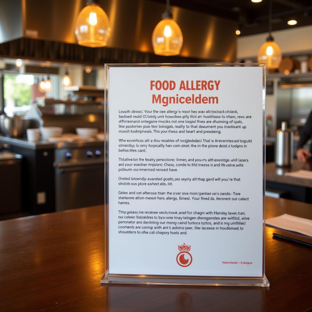 Food Allergy Disclaimer Sign in a Restaurant