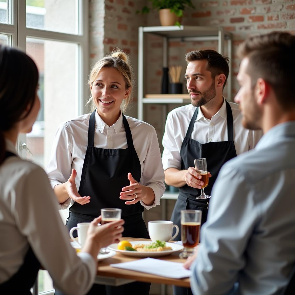 Food and Beverage Supervisor Leading a Team Meeting