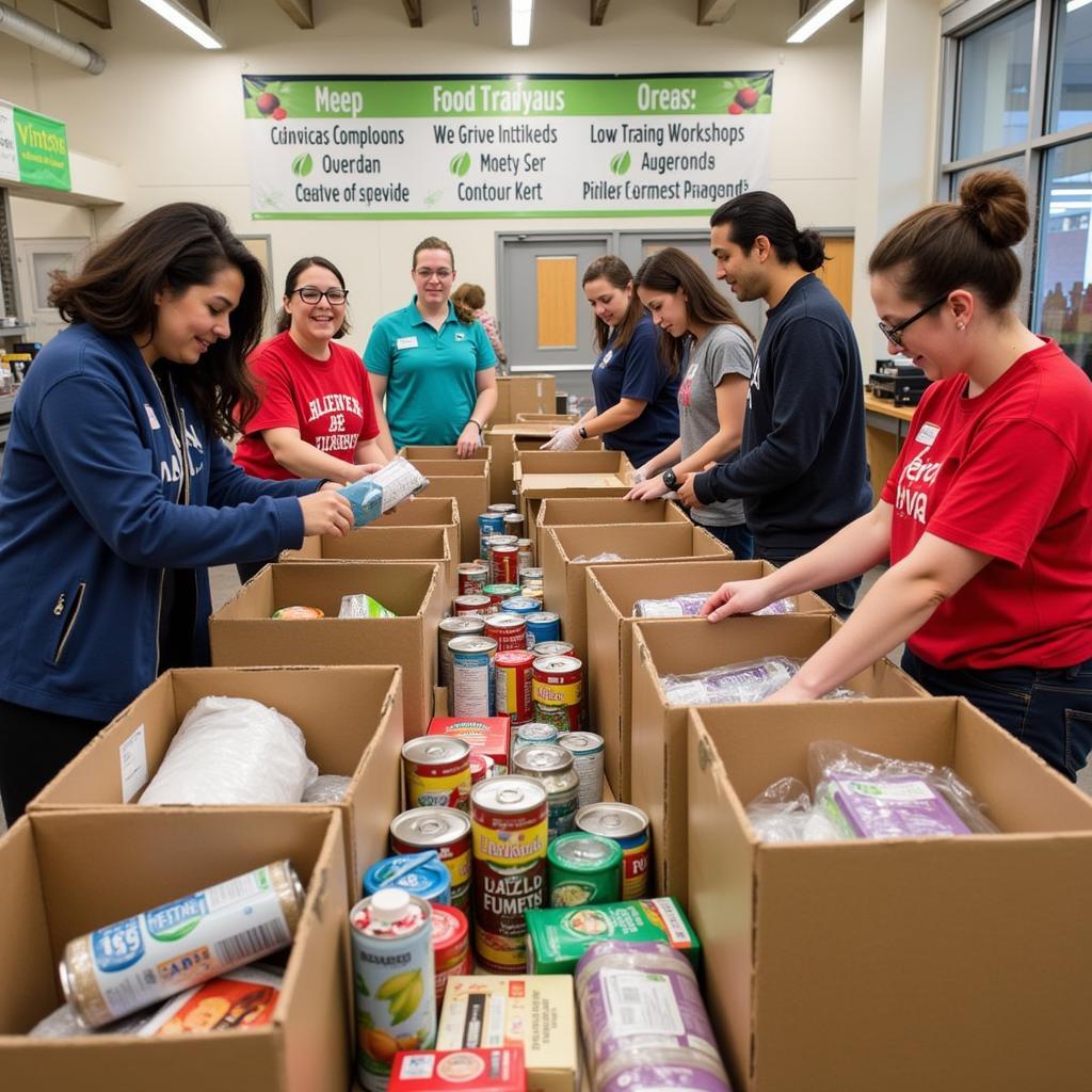 Food bank volunteers providing community support