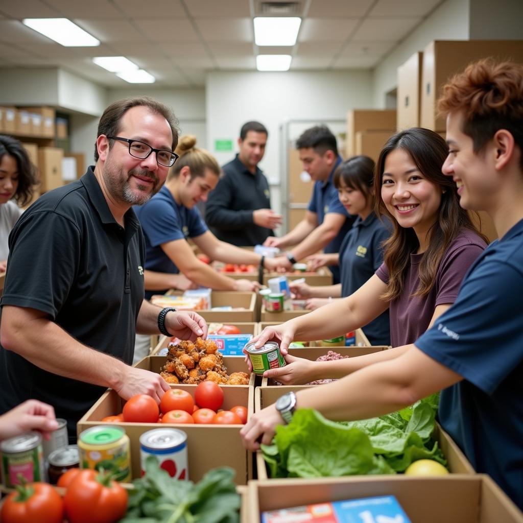 Volunteers sorting food donations at the Richland WA food bank