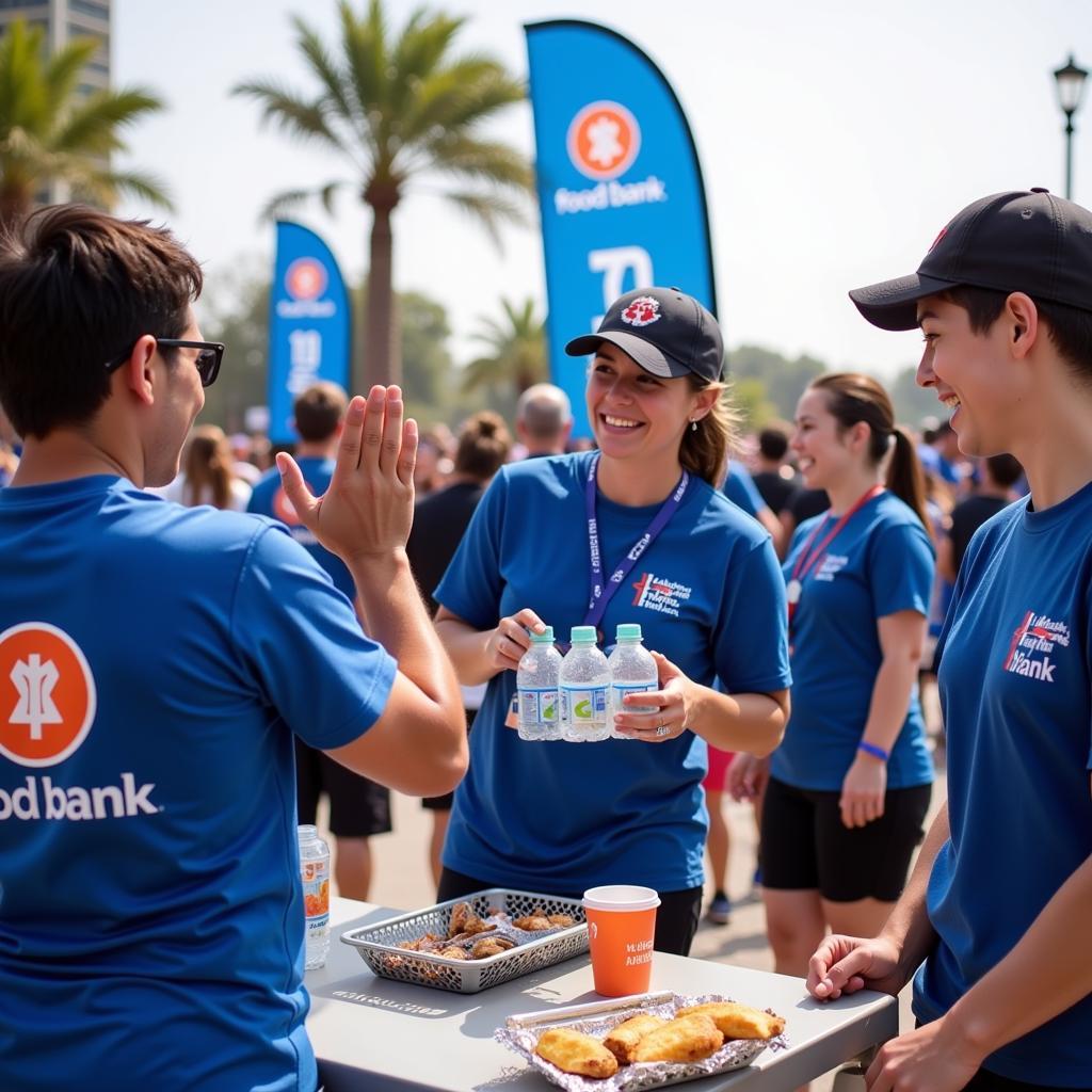 Volunteers cheering on runners at a food bank fundraising half marathon