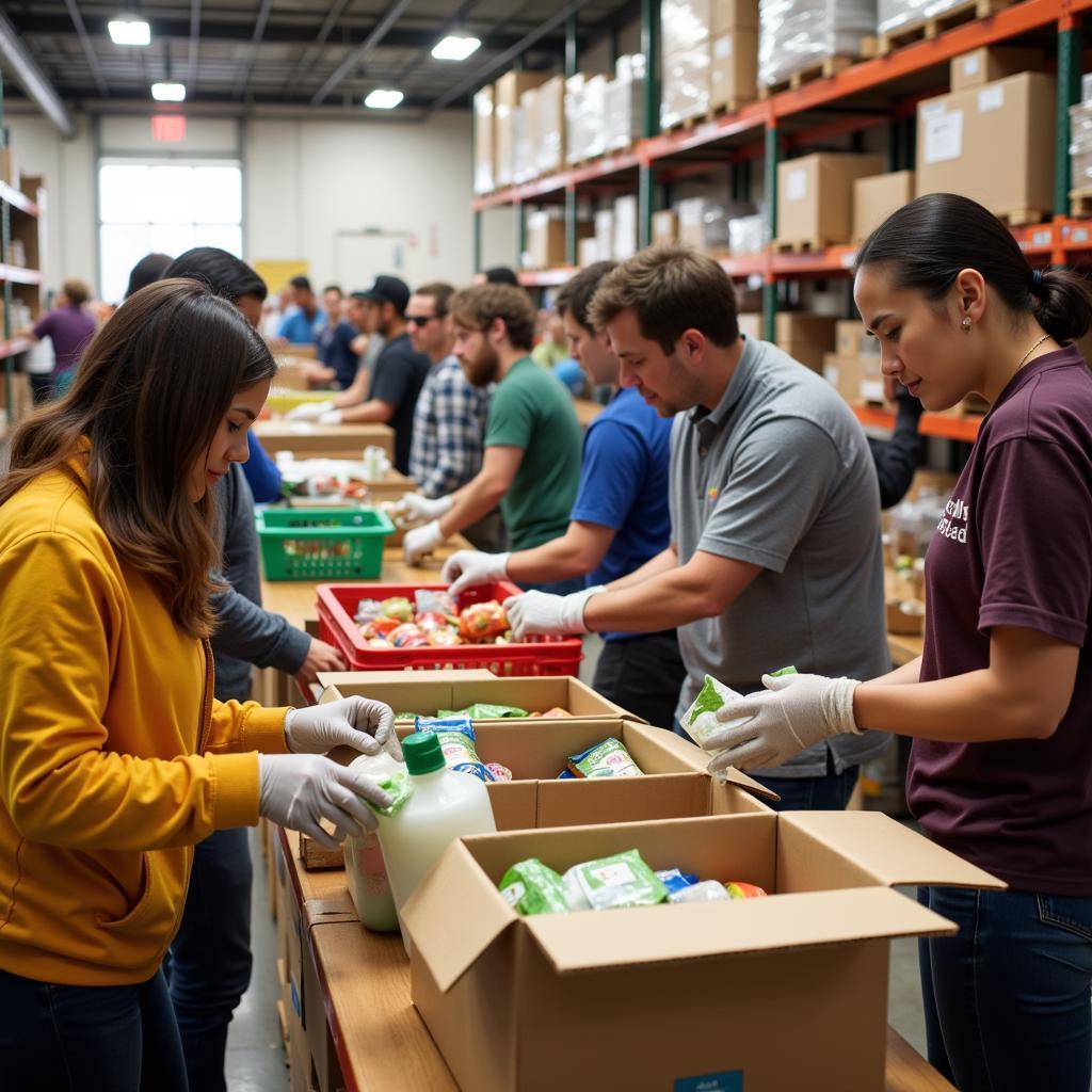 Volunteers Sorting Food Donations at a Local Food Bank