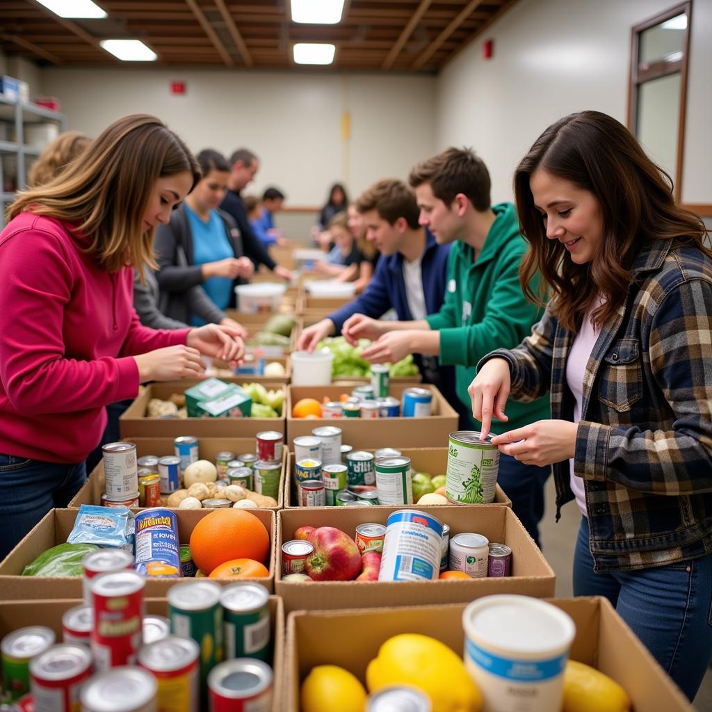 Volunteers Sorting Food Donations at a Yelm WA Food Bank