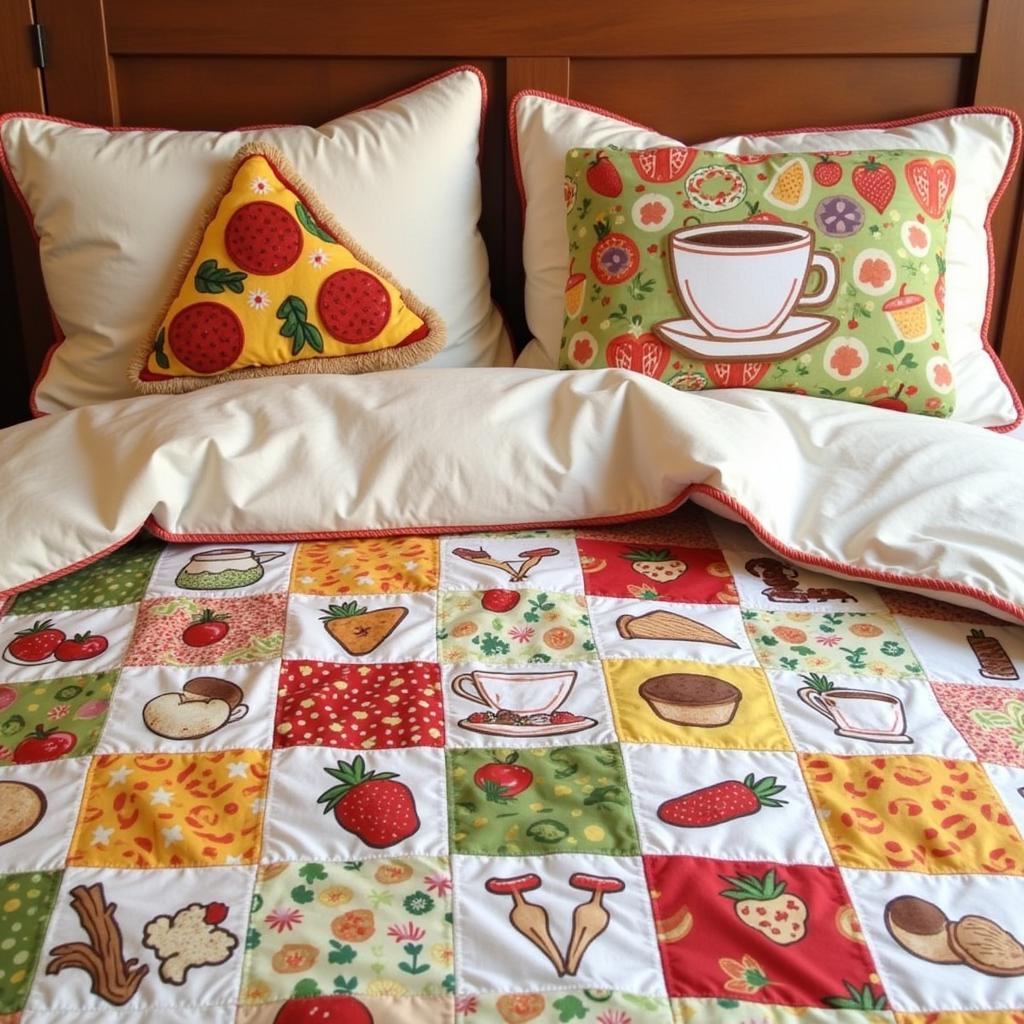 Food-themed textiles add a comforting touch to a food bedroom.