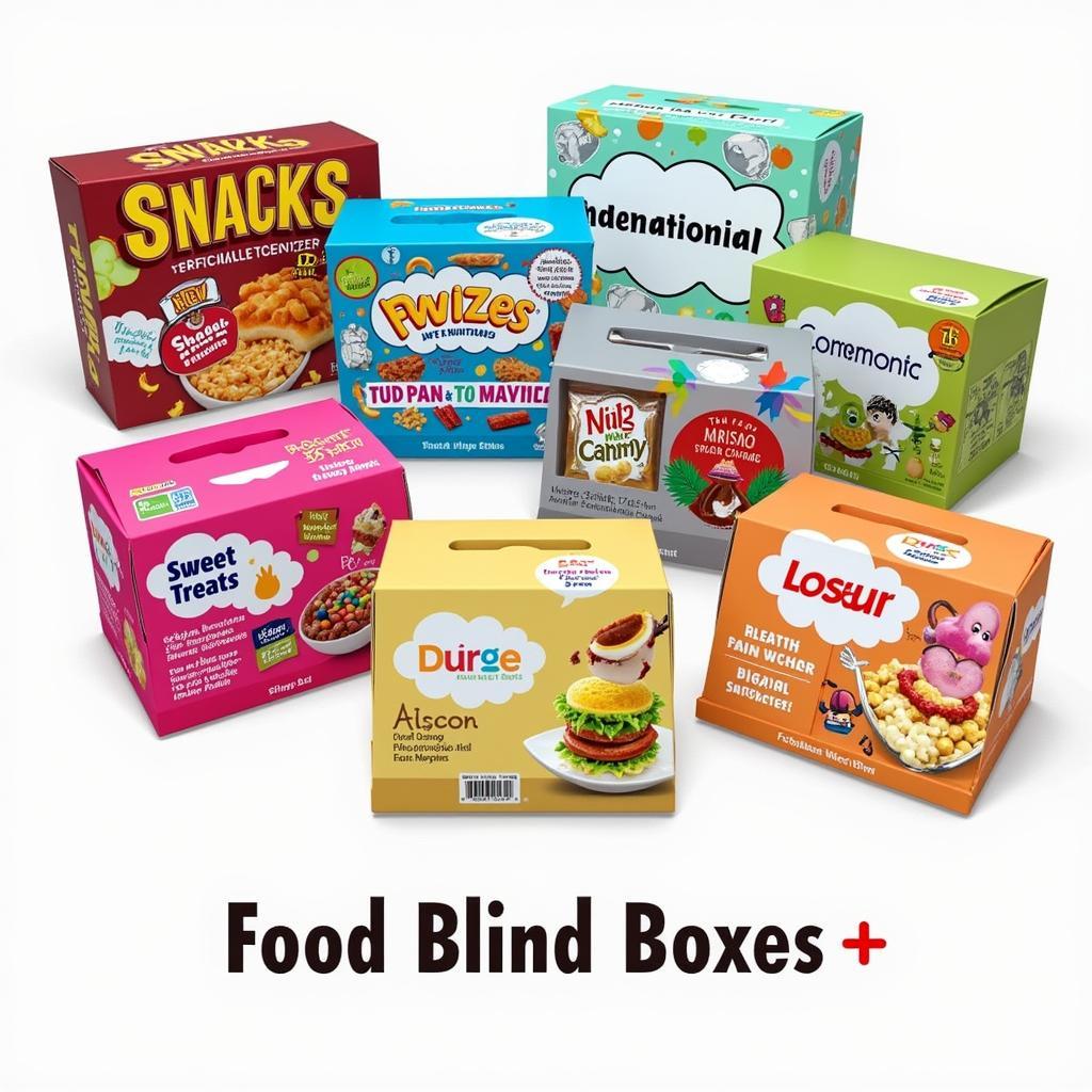 A variety of food blind boxes with different themes and contents.