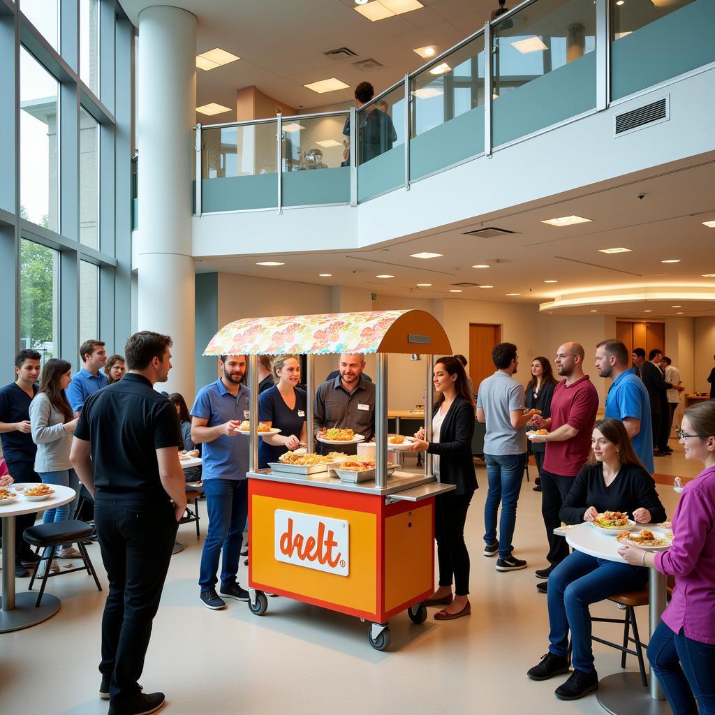 Food Cart in a Busy Hospital During Lunch Rush