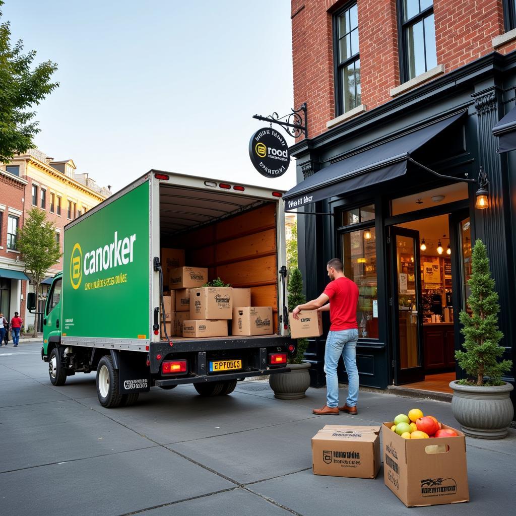 Food Distributor Truck Making a Delivery