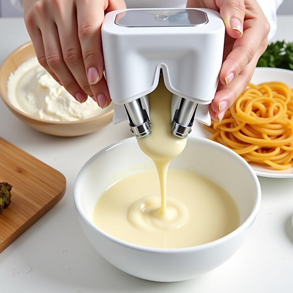 Food emulsifier machine creating a smooth and creamy sauce