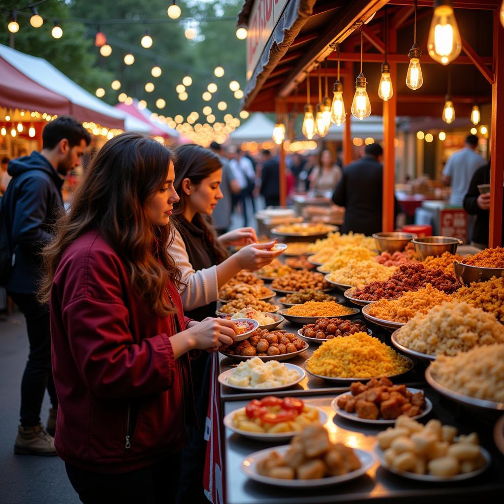 Visitors Enjoying Trial Food at a Food Festival