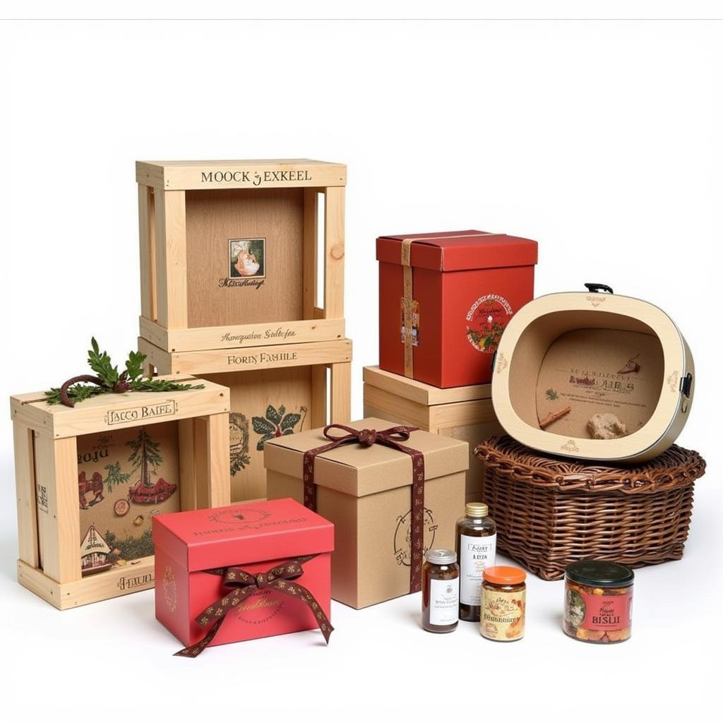 Different types of food gift boxes showcasing various sizes, materials, and designs.