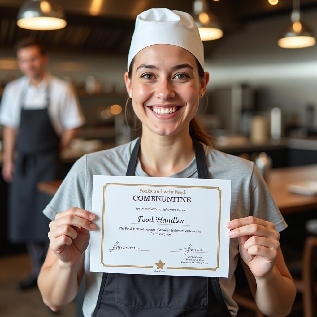 A person holding a food handler certificate