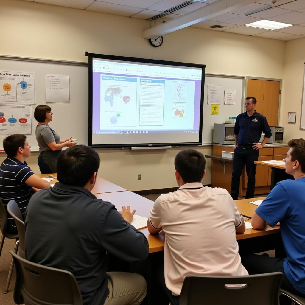 A group of people attending an in-person food handler training session in Oklahoma.