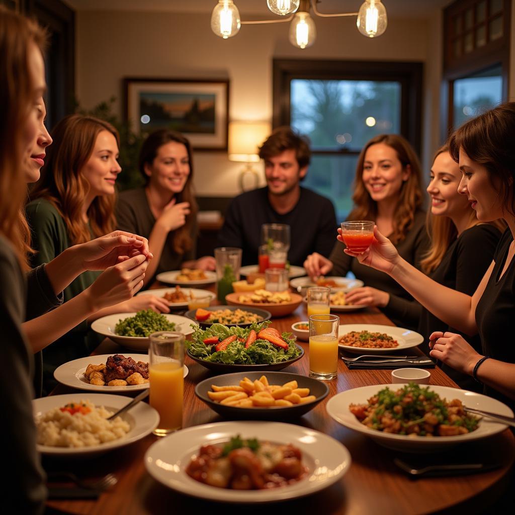 A group of food hoes sharing a delicious meal together, laughing and enjoying each other's company.