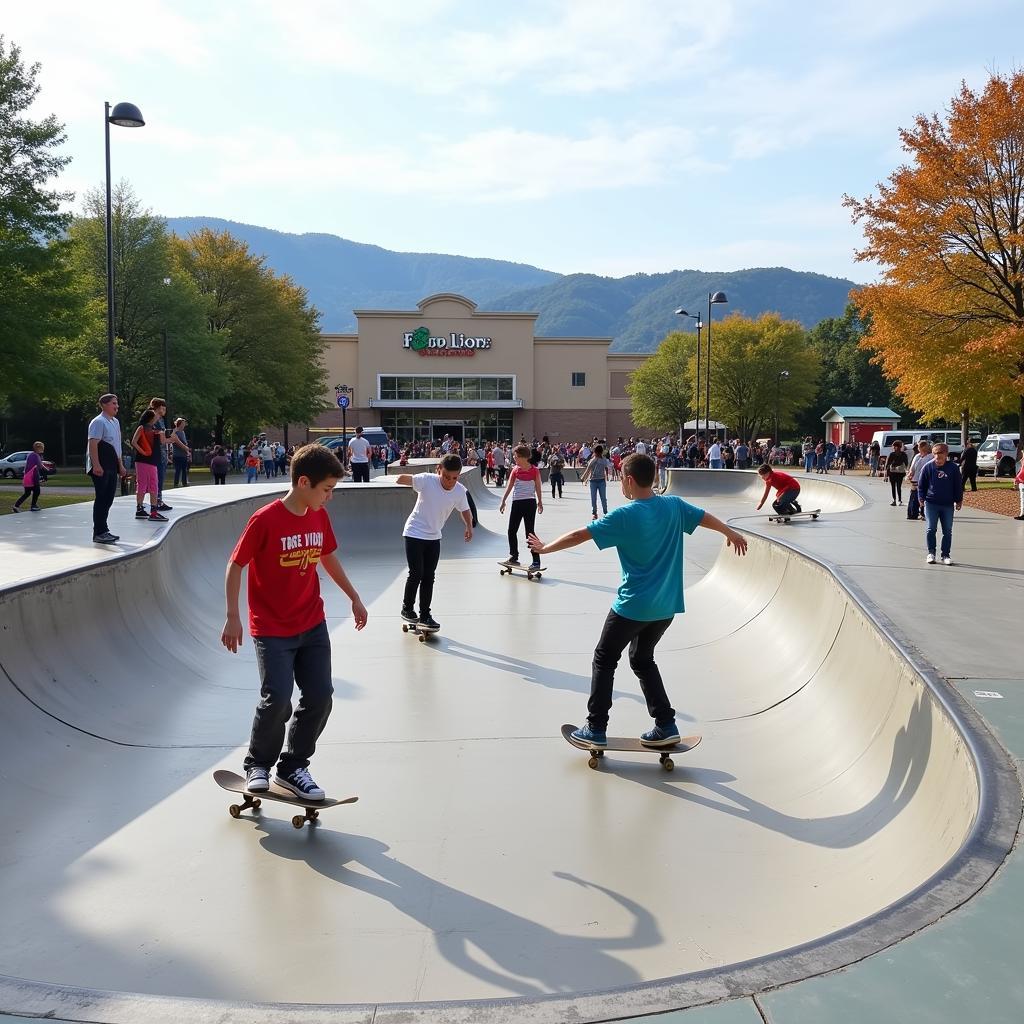 Local skaters at Food Lion Skatepark in Asheville NC