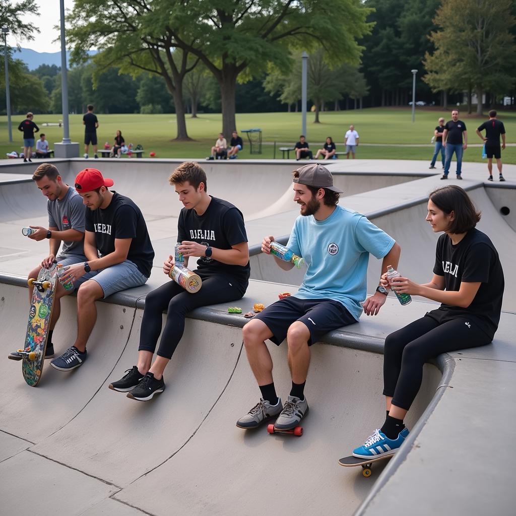 Skaters taking a break at Food Lion Skatepark Asheville NC