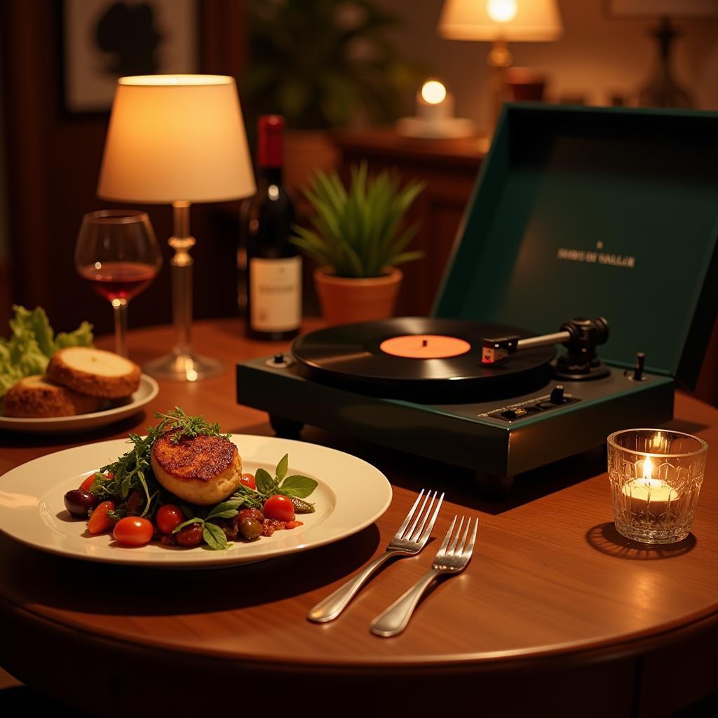 Enjoying a delicious meal with the nostalgic sounds of vinyl