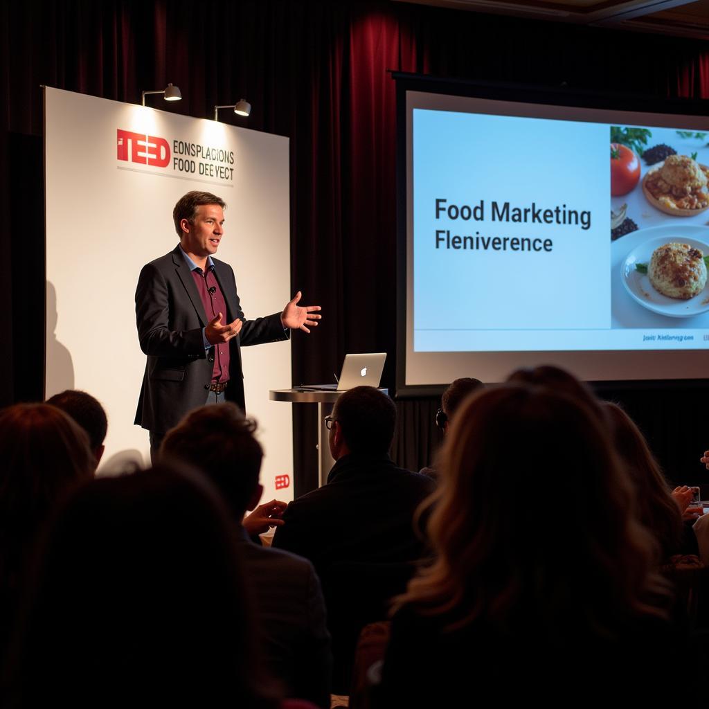 Keynote speaker presenting at a food marketing conference