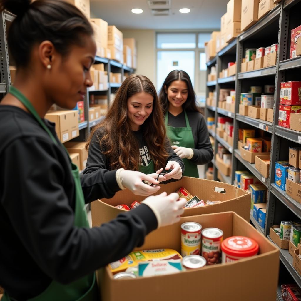 Volunteers sorting food donations at a food pantry in Seymour Indiana