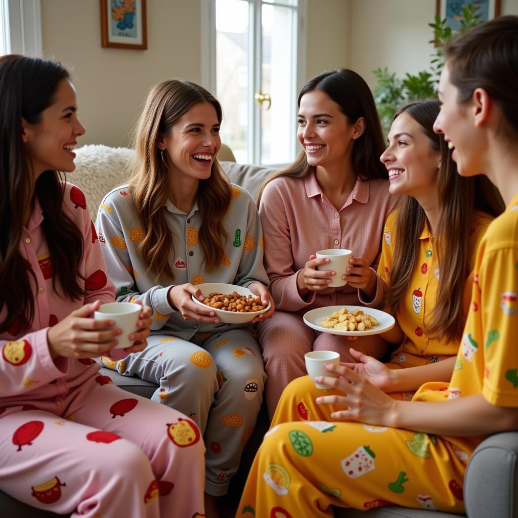 Friends Gathering in Food PJs