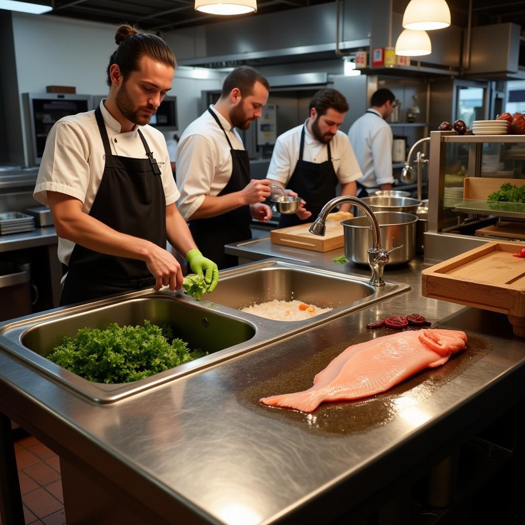 Modern Food Prep Sink in a Busy Restaurant Kitchen