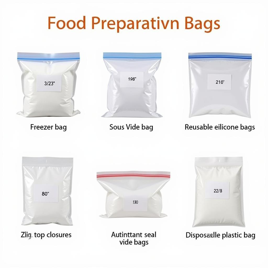 Various types of food preparation bags for different uses