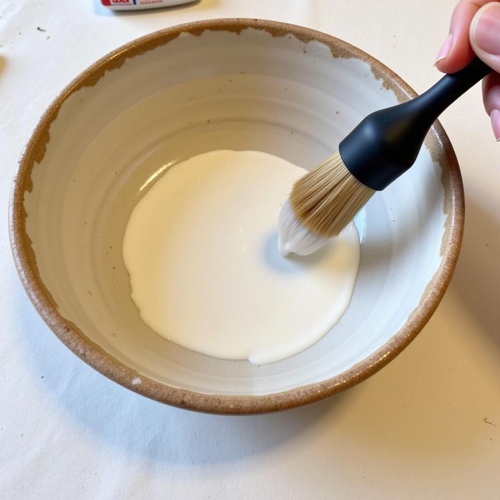 Applying food safe epoxy to a ceramic bowl