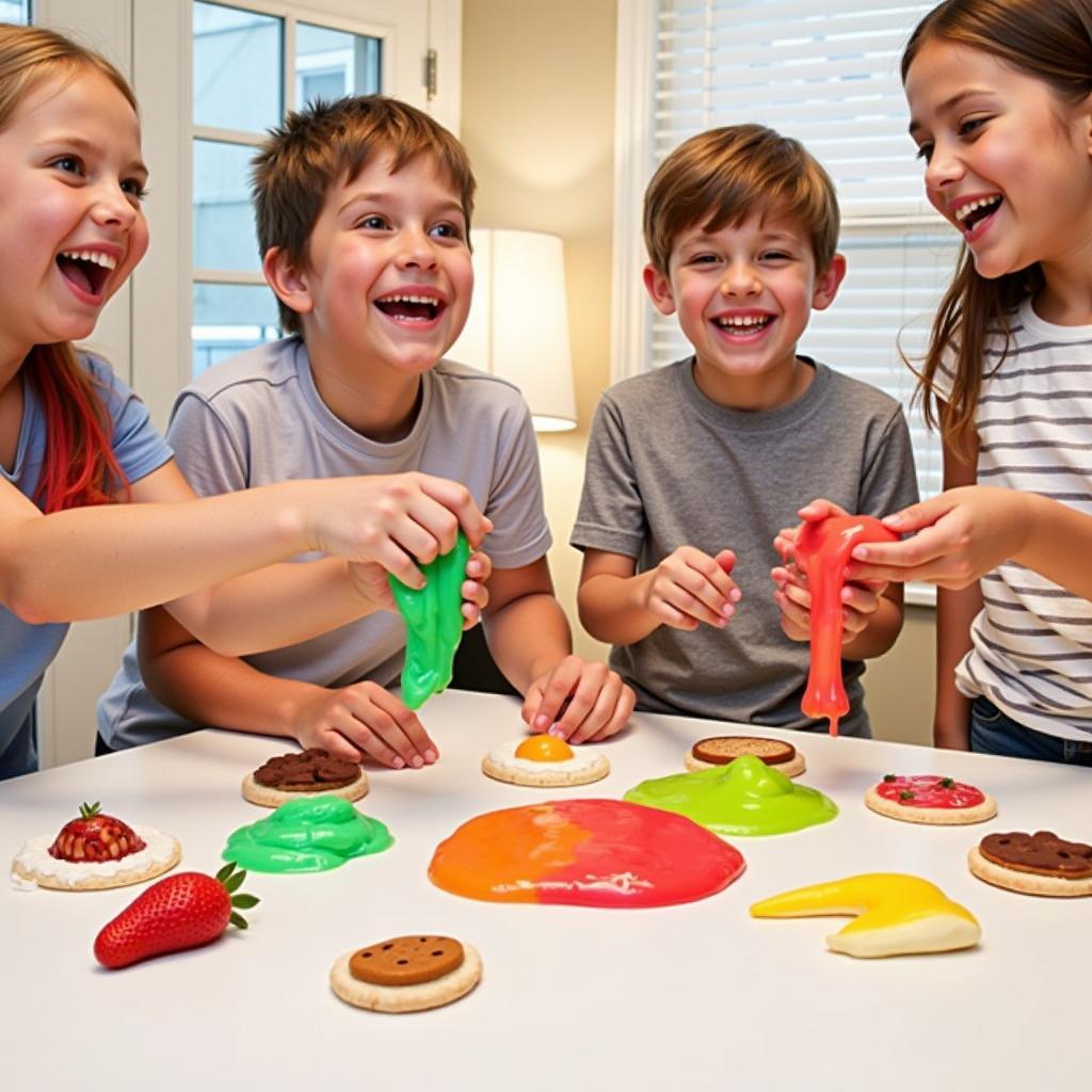 Kids engaging in sensory play with a colorful food slime kit