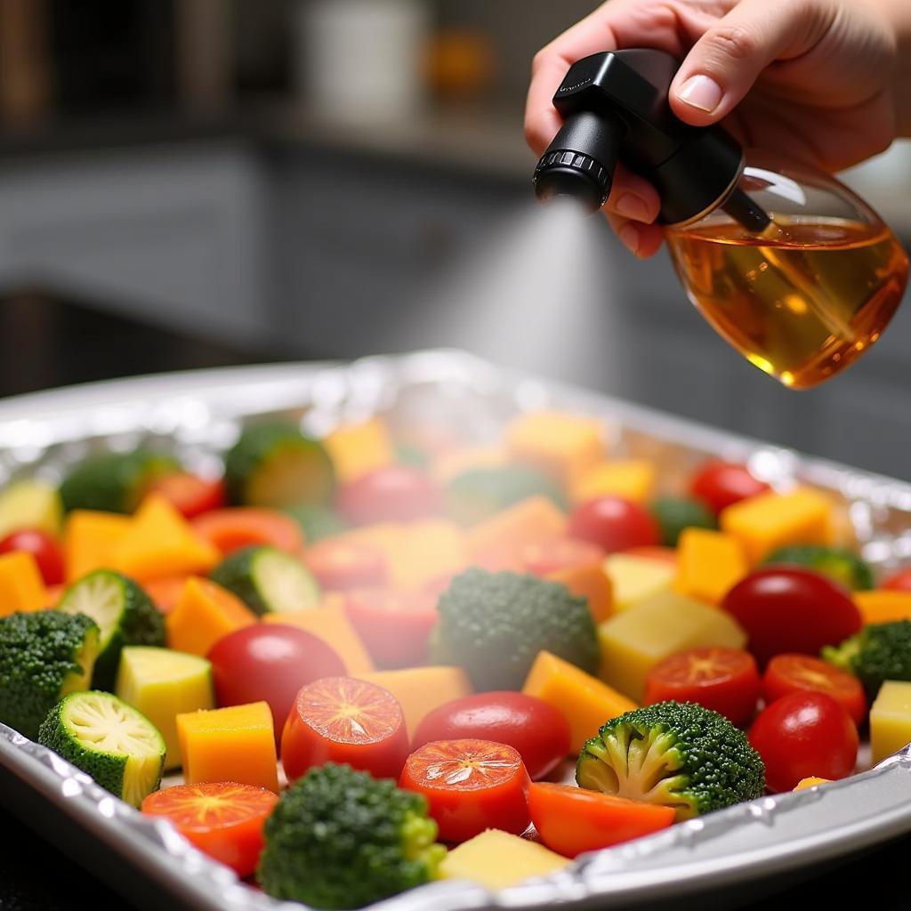 Food Sprayer Coating Vegetables with Oil