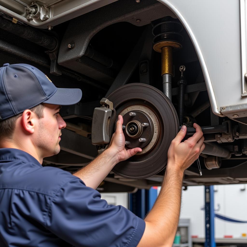 Food Trailer Mechanic Performing Preventative Maintenance