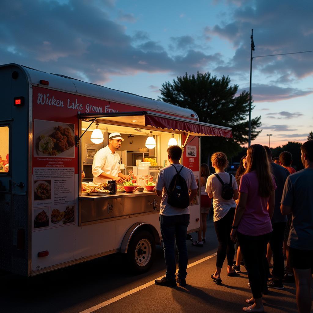 Food Trailer Serving Customers