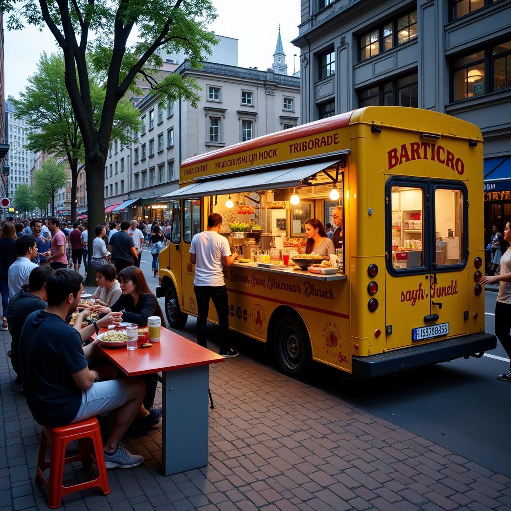 Food Truck at a Busy Location with Customers