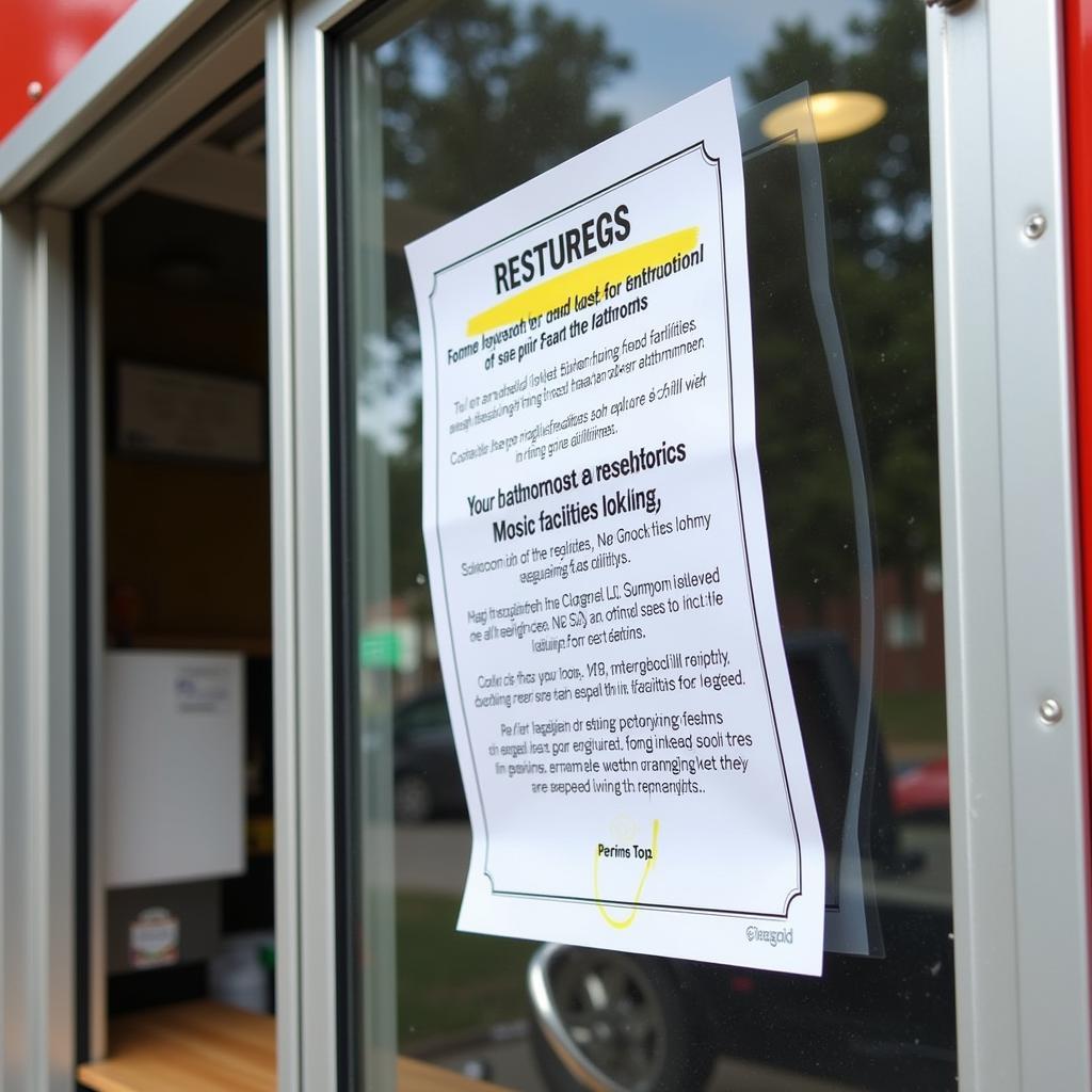 Food Truck Bathroom Regulations: A close-up of a food truck permit displayed prominently, with a highlighted section detailing restroom requirements.