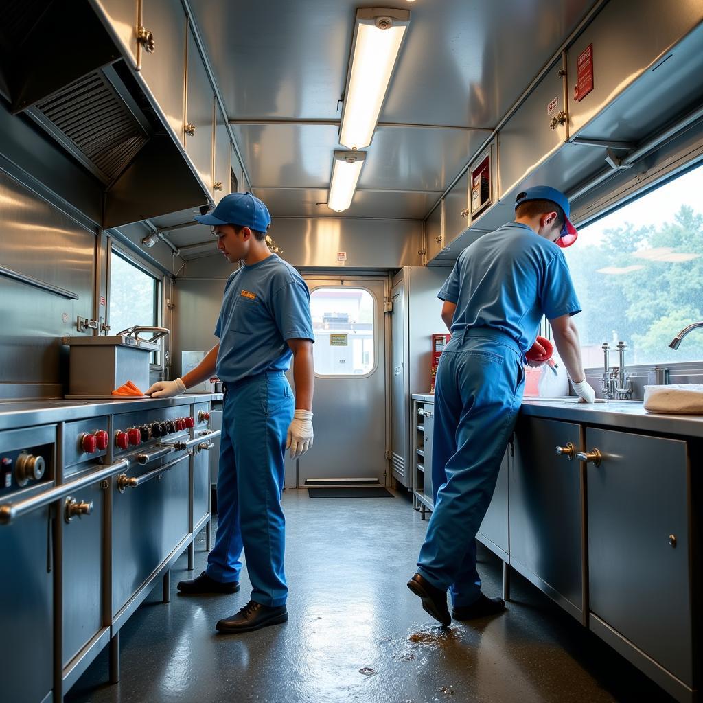 Professional Cleaning Service Detailing the Interior of a Food Truck